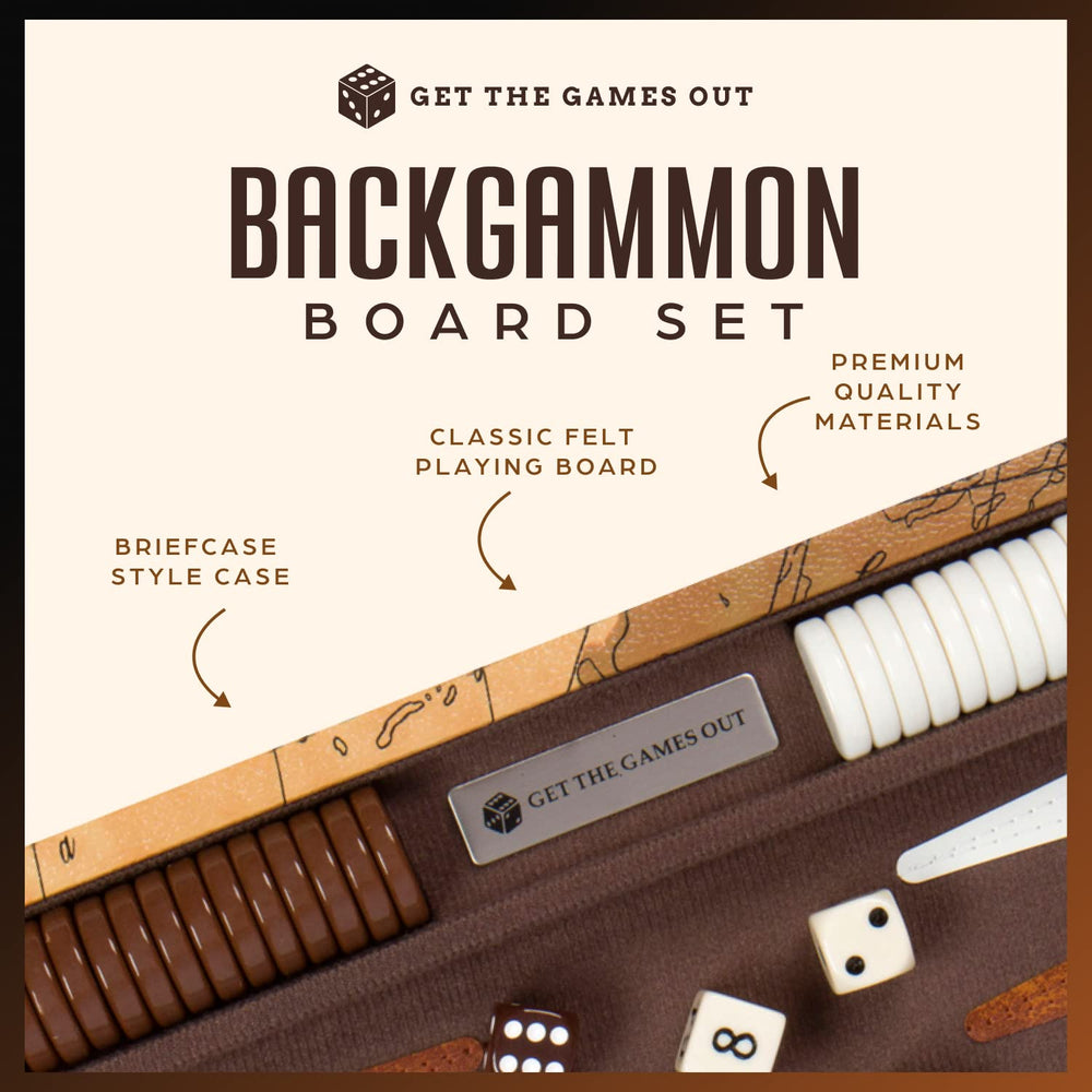 Get The Games Out backgammon set board open shows premium felt surface for smooth play