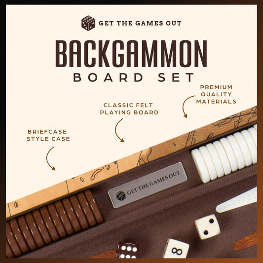 Get The Games Out backgammon set board open shows premium felt surface for smooth play