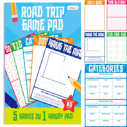 Gethelud Road Trip Game Pad with 80 perforated sheets for travel fun.