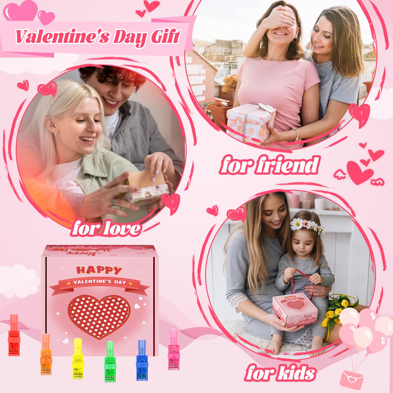 GEWUJATOP finger light star-pattern design enhances Valentine classroom trades and party favors.