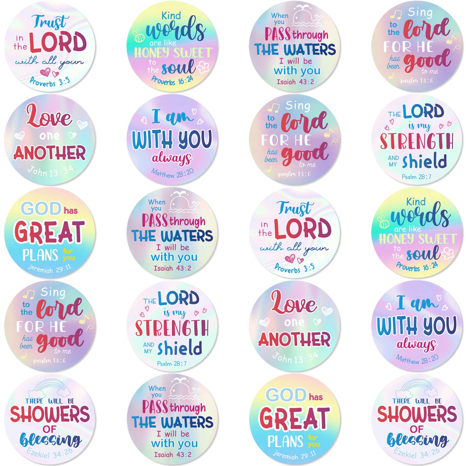 Geyee rainbow-style round prayer stickers for kids, ideal for crafts and classroom decor.