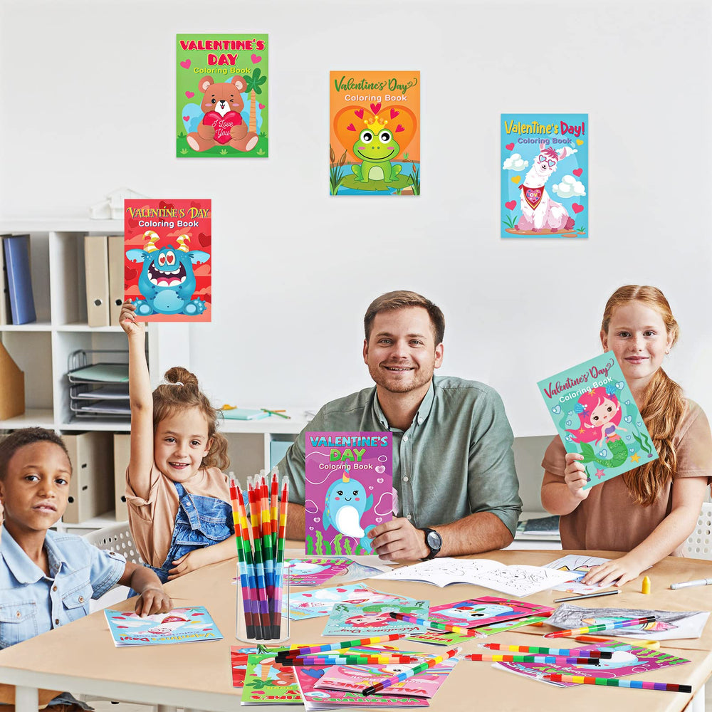 Geyee party-favor idea with Valentine coloring books for gifts.