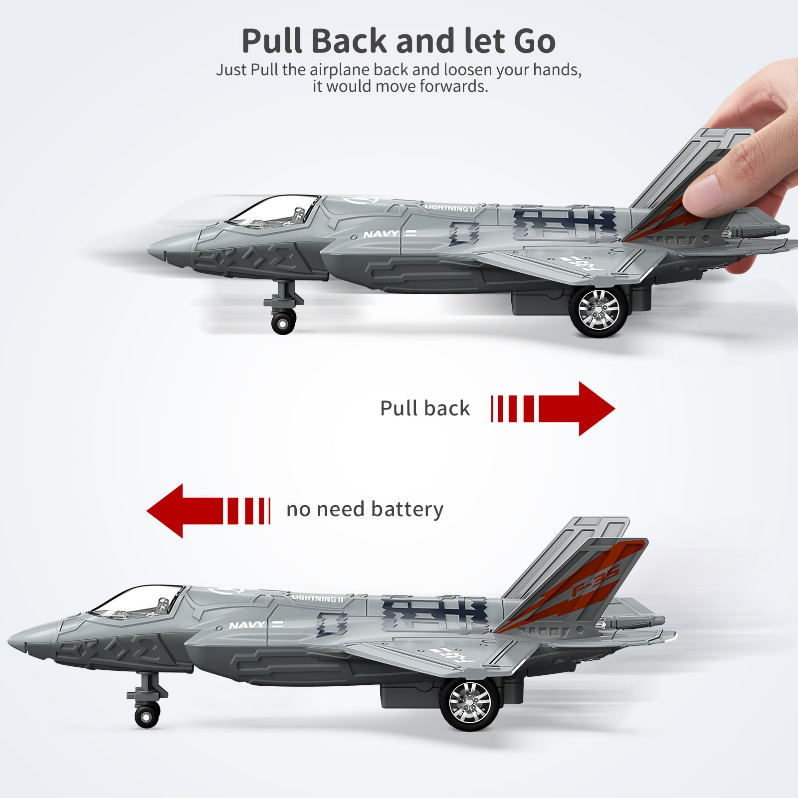 Geyiie fighter jet toy plane pull-back action enabling easy propulsion
