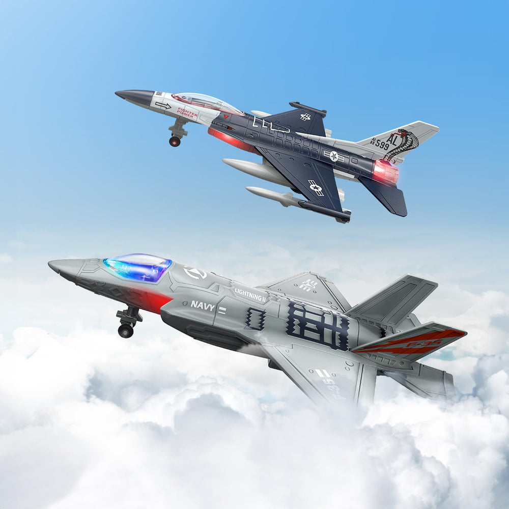 Geyiie fighter jet toy plane side view, lights and sounds boost imaginative play