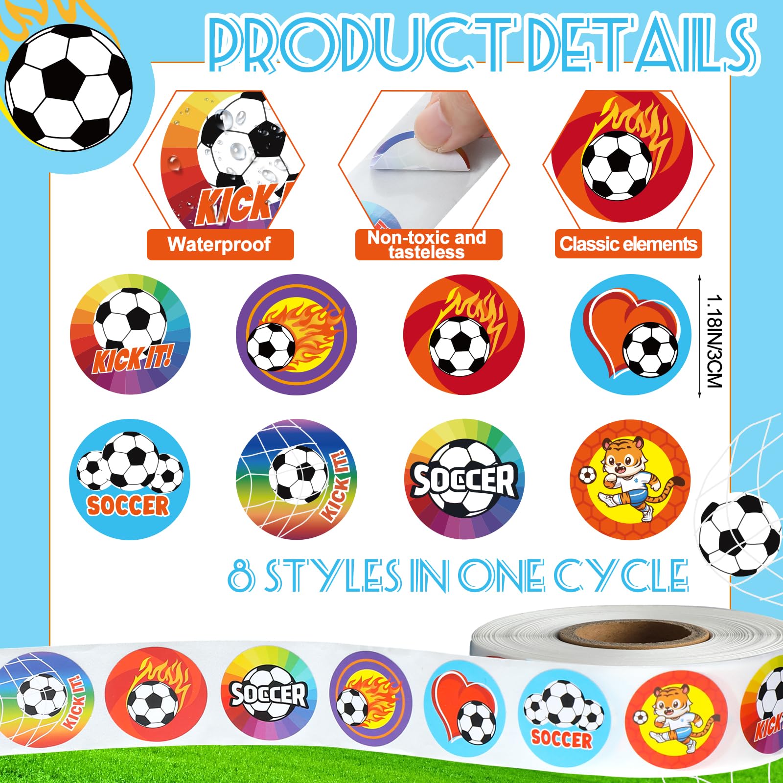 Geyoga soccer stickers featuring 8 styles for fun themed crafts and gifting.