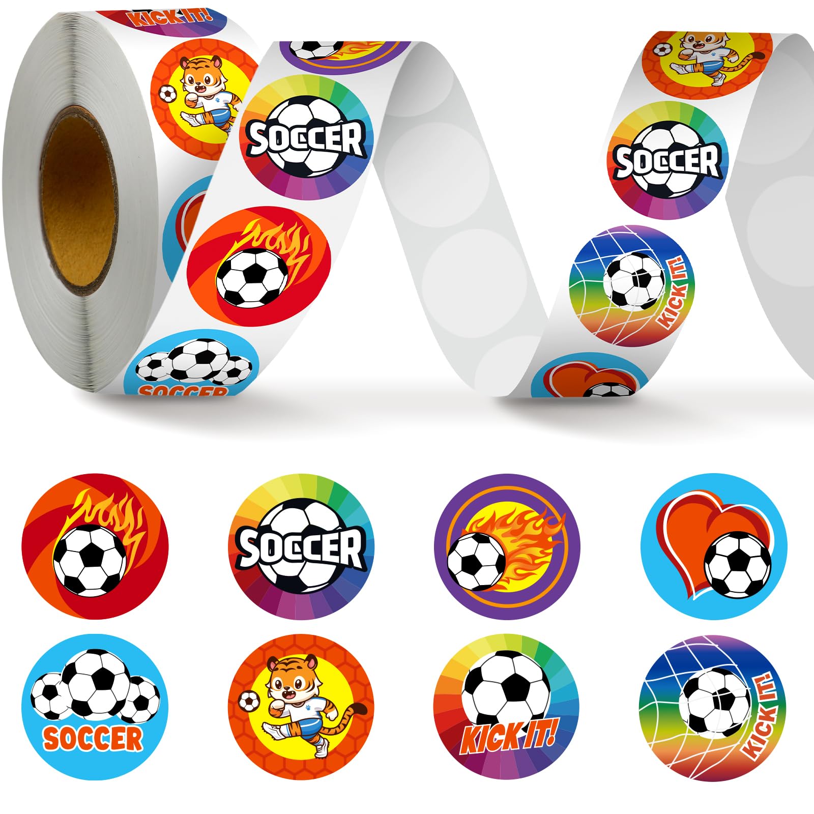 Geyoga soccer stickers roll with 1000 pieces for versatile crafts and party decor.