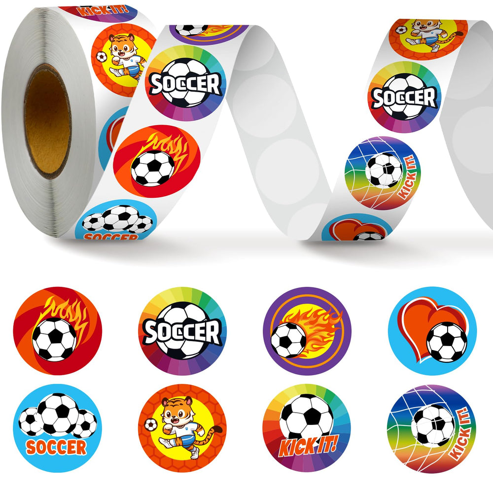 Geyoga soccer stickers roll with 1000 pieces for versatile crafts and party decor.