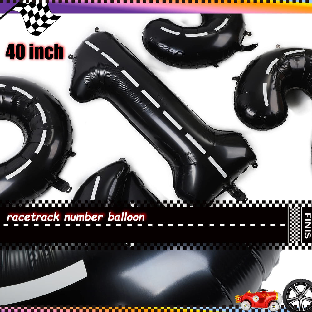GGDE black and white chequered foil balloon adds authentic racetrack vibe