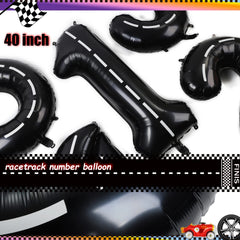 GGDE black and white chequered foil balloon adds authentic racetrack vibe