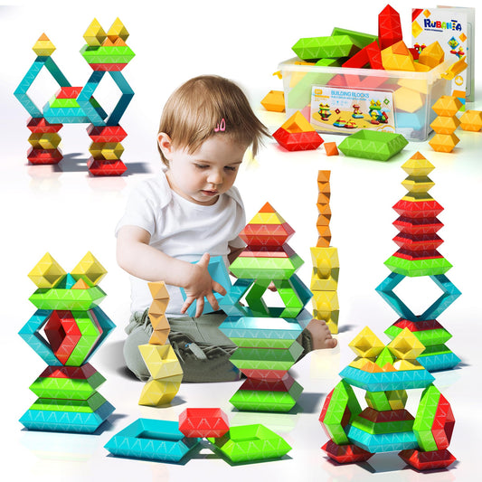 Ggiibro 40-piece Montessori pyramid blocks for toddlers develop fine motor skills and spatial awareness.