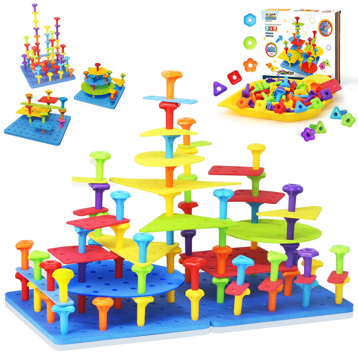 Ggiibro peg board toy set base plates for imaginative building play