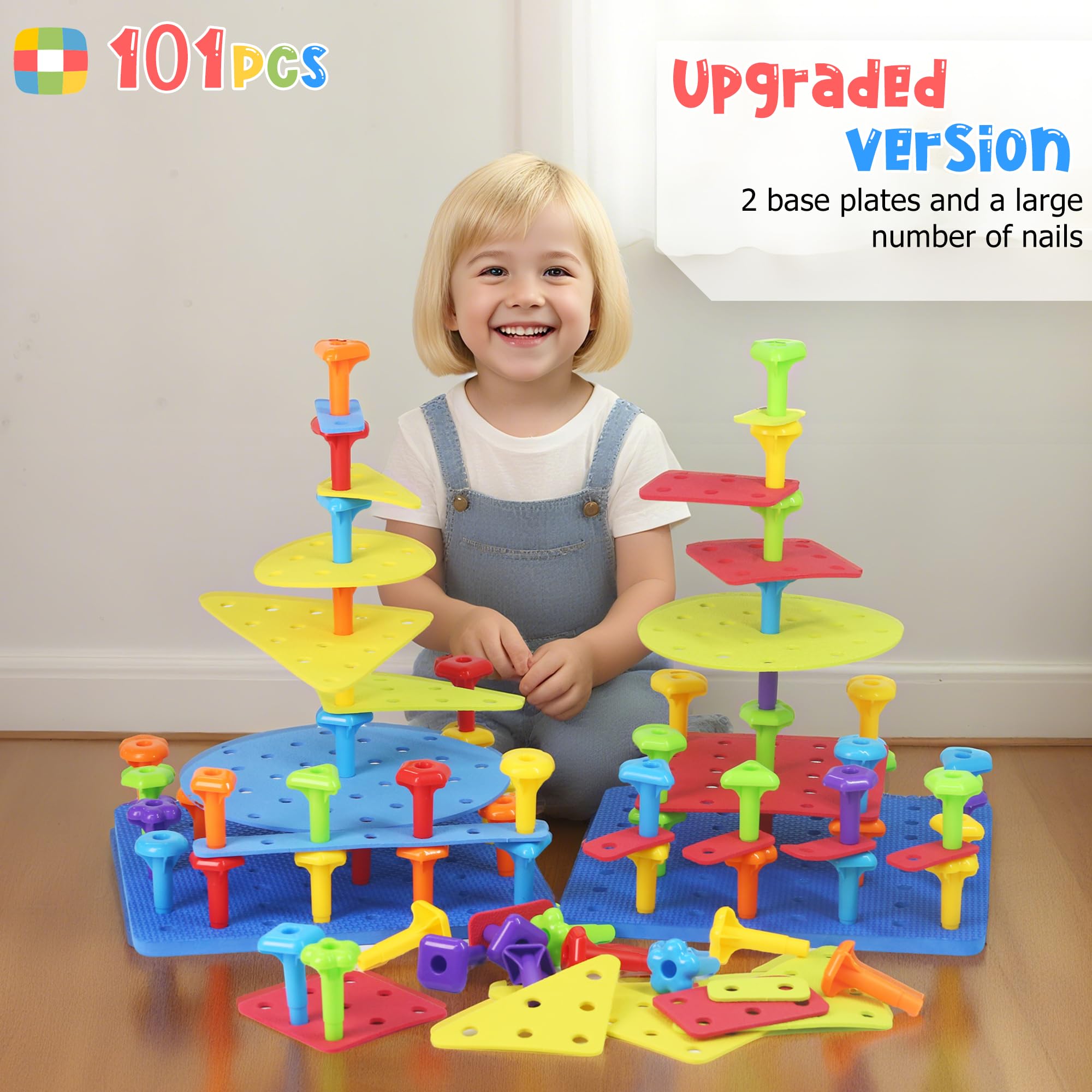 Ggiibro peg board toy set nails in six colors for color-matched construction