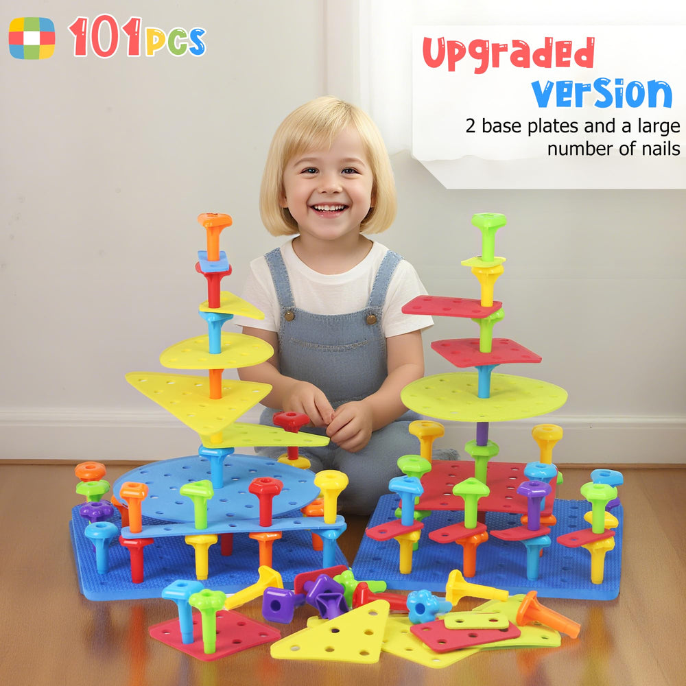Ggiibro peg board toy set nails in six colors for color-matched construction