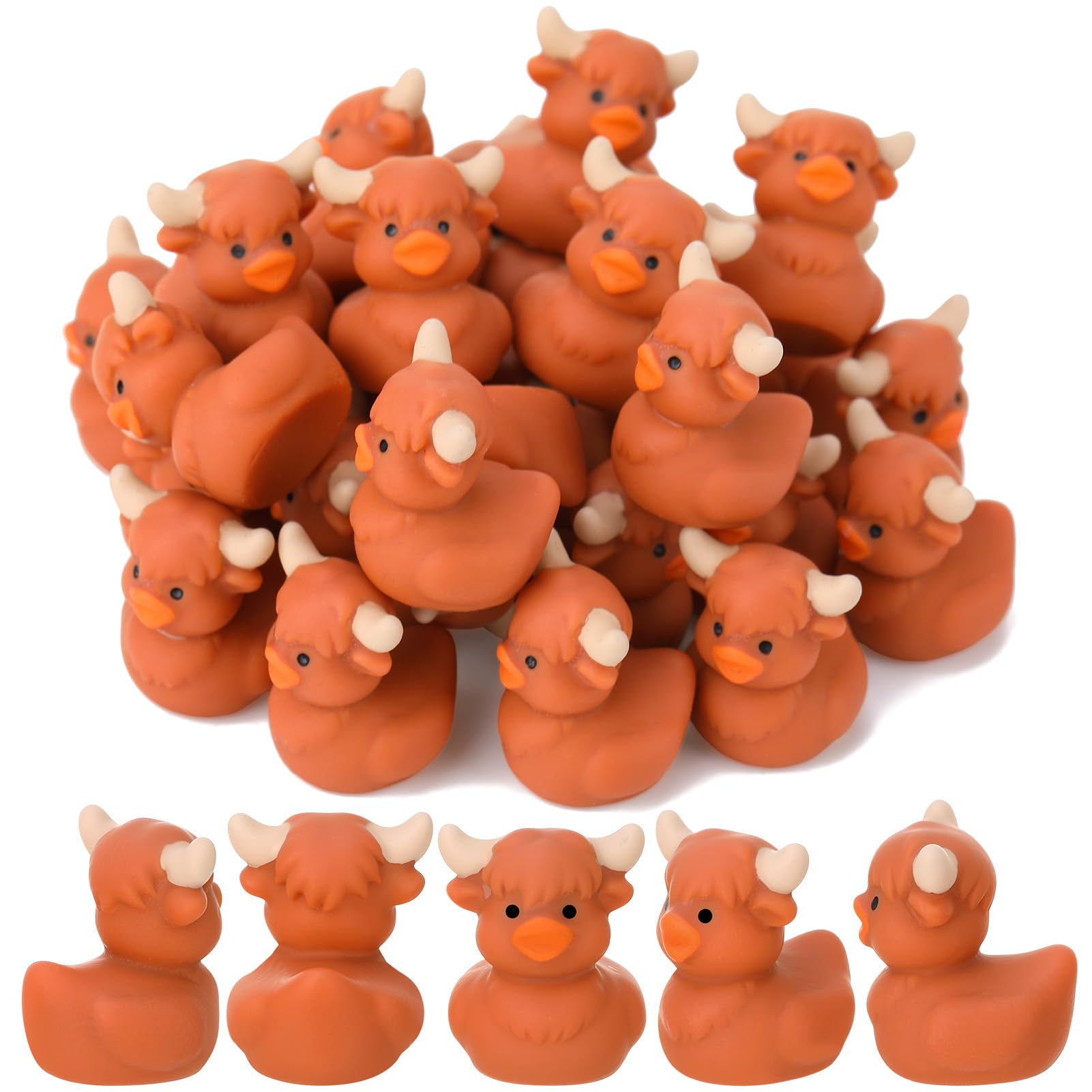 GGSTDDUP Highland Cow Ducks 50-pcs pack—compact, cute resin figures for party favors.