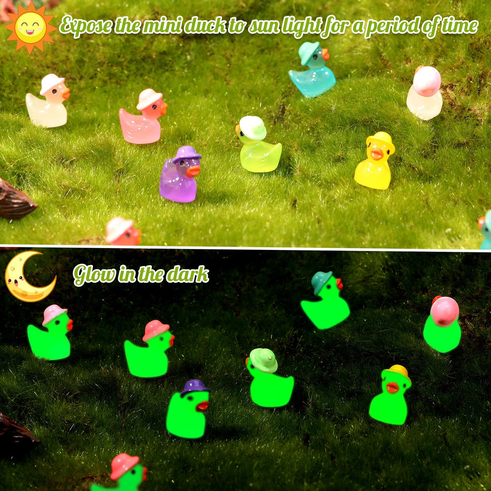 GGSTDDUP glow-in-the-dark ducks glow softly after sun exposure for ambient displays.