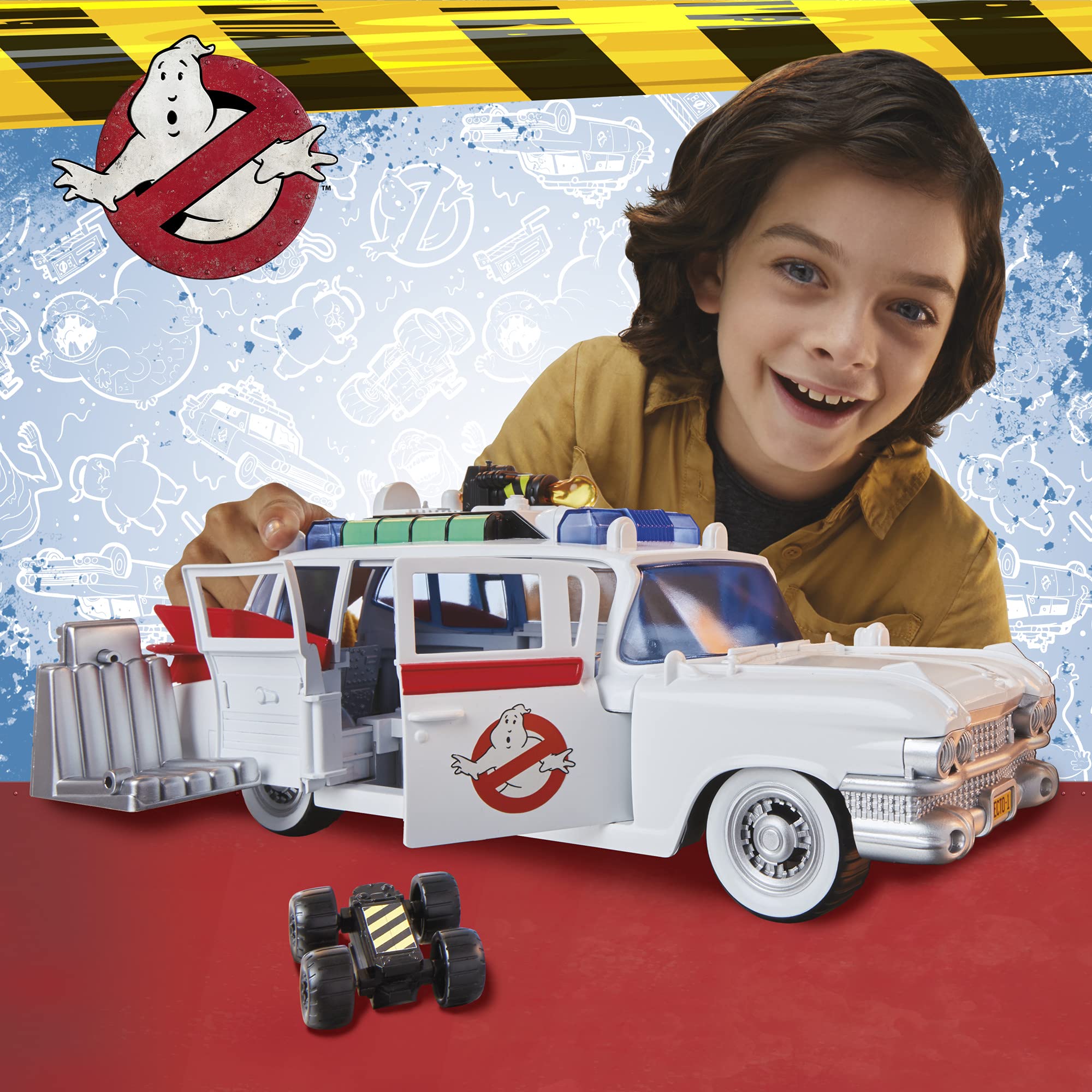 Ghostbusters Ecto-1 back view highlighting storage and design details.