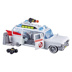 Ghostbusters Ecto-1 playset with doors open for figure entry and mission setup.