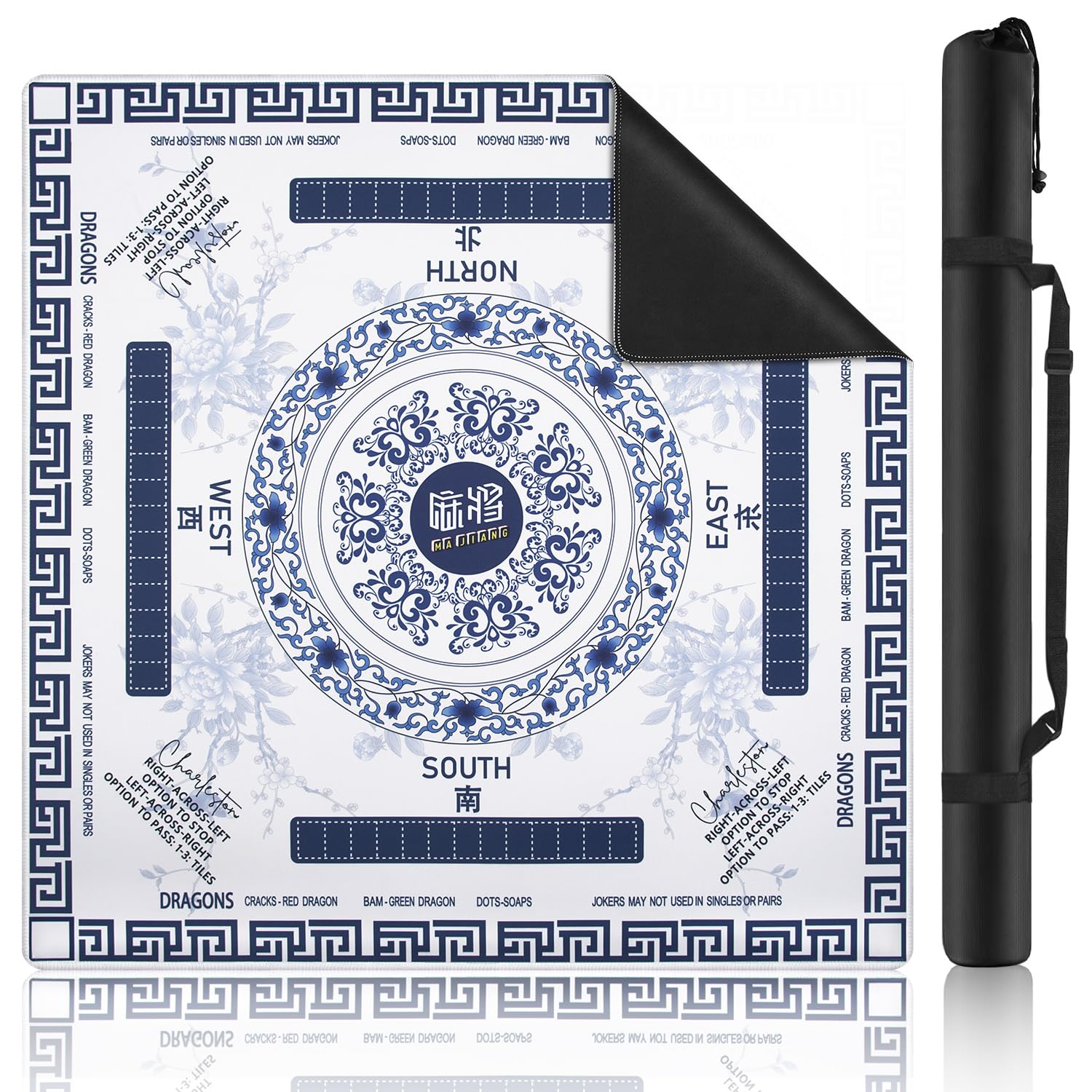 Ghouse Mahjong Mat blue surface, 32.3x32.3 inches, waterproof and easy to wipe.