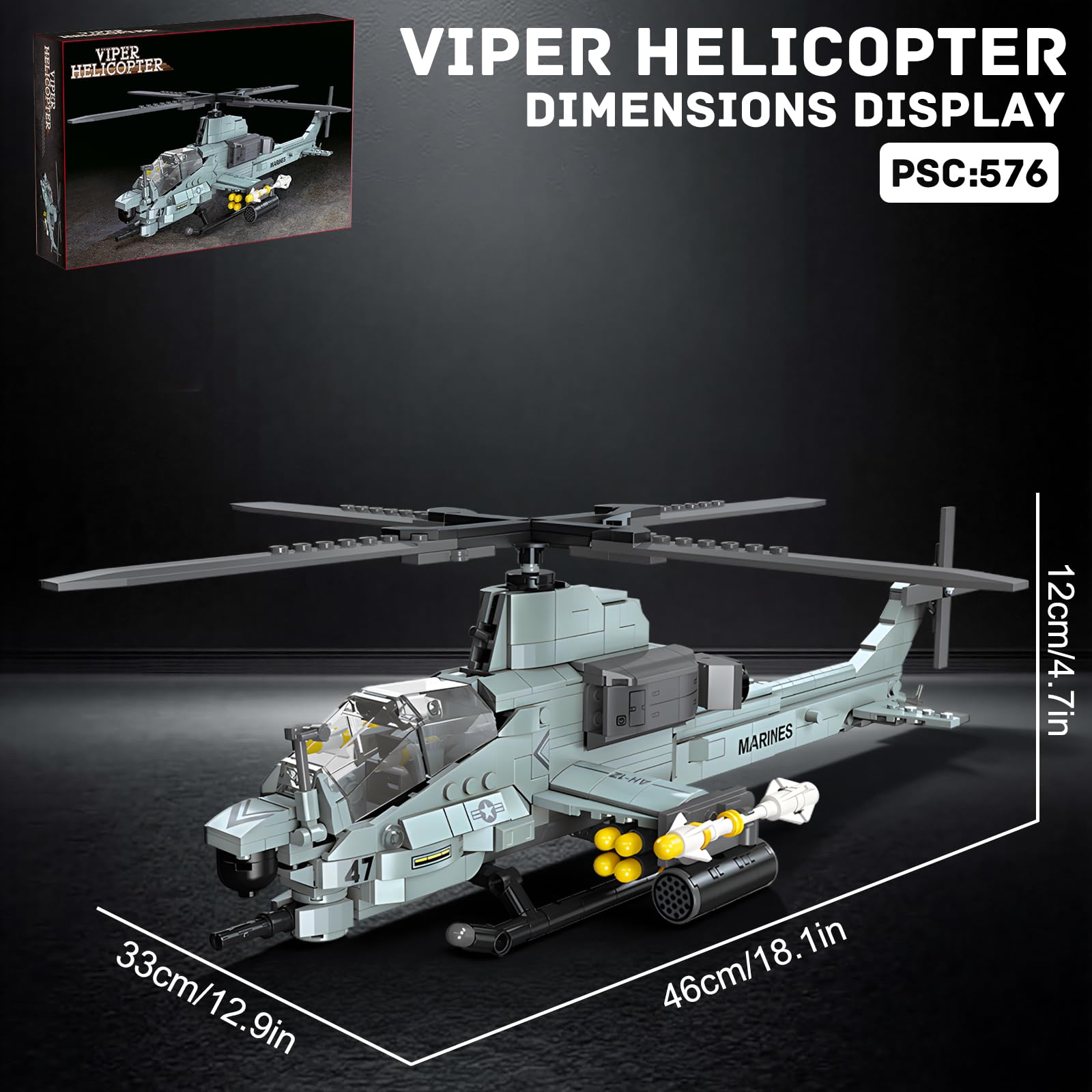 GHQYTPR AH-1Z Viper display and play model for imaginative aviation scenes.