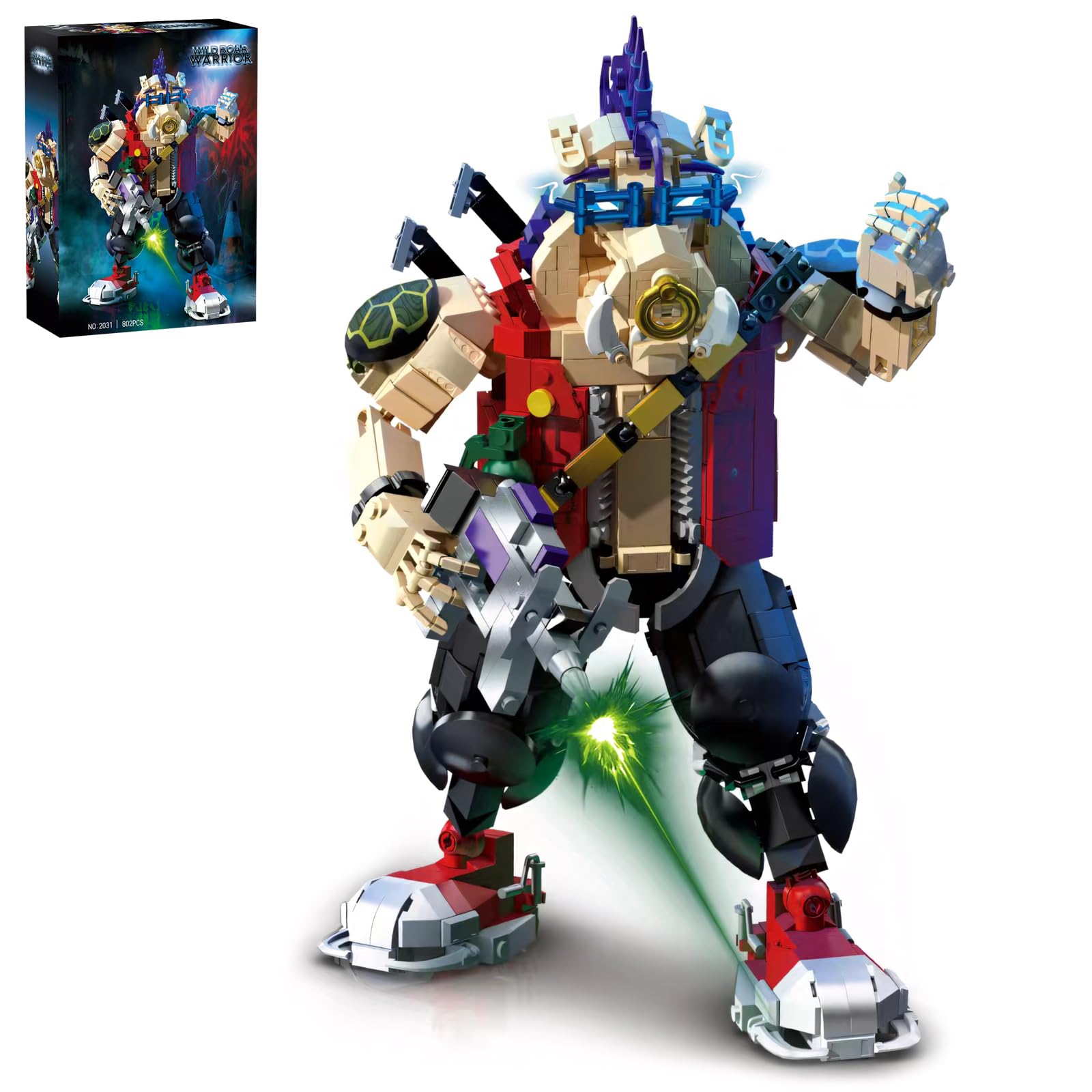GHQYTPR Wild Boar Warrior with purple mohawk for dynamic poseable display.