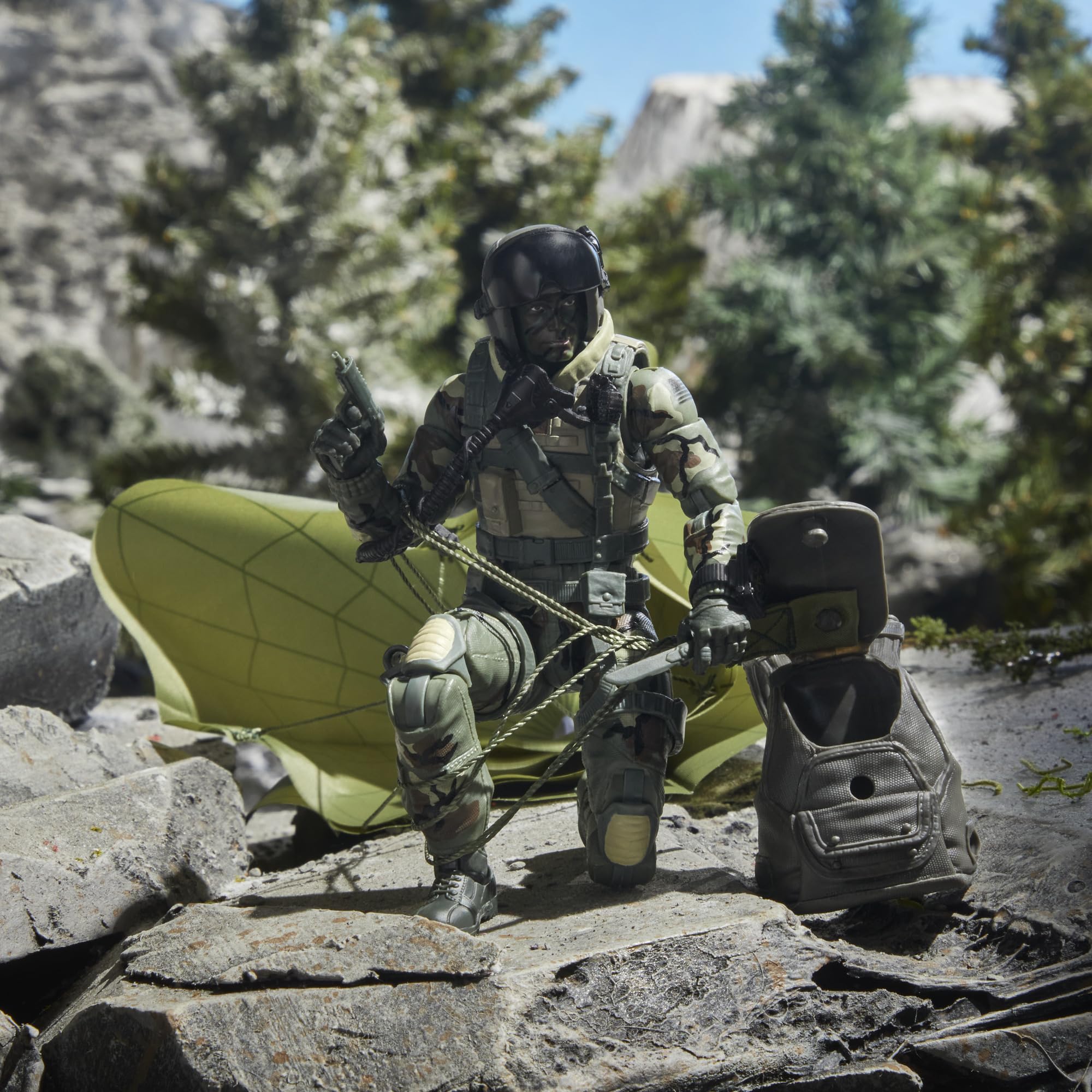 GI Joe figure stand supports dynamic posing and display stability.