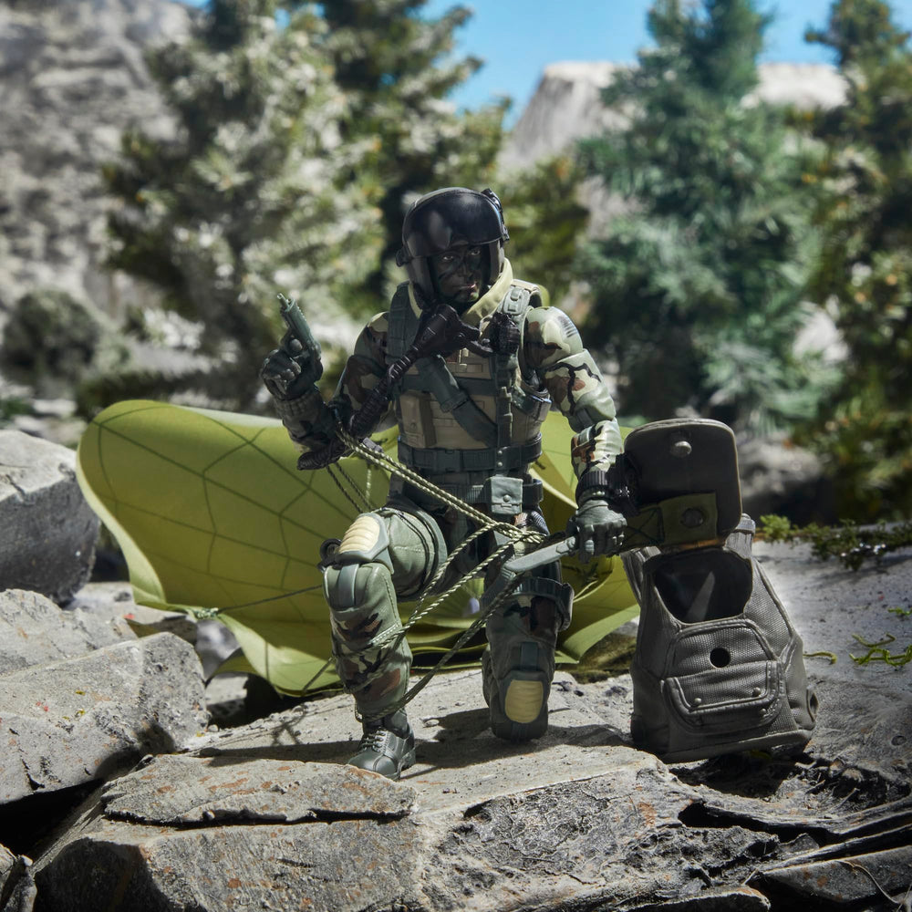 GI Joe figure stand supports dynamic posing and display stability.
