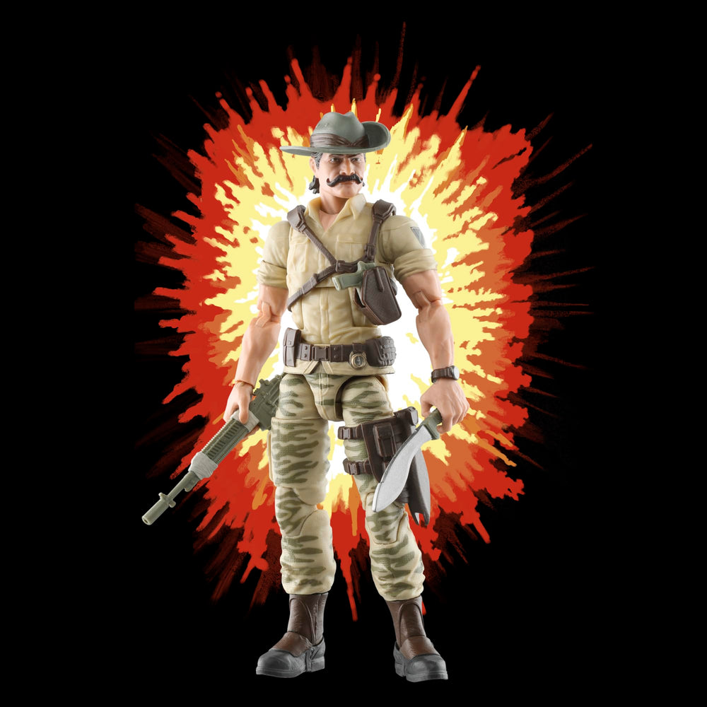 Recondo with machete emphasizes jungle-ready gear.