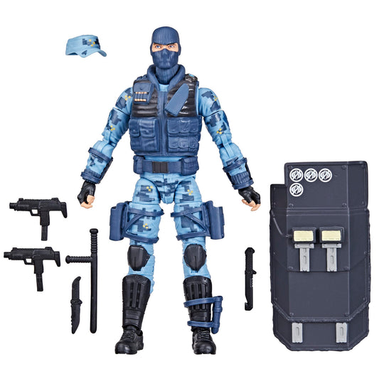 G.I. Joe Classified Jason Shockwave Faria front view highlights premium detailing for display.
