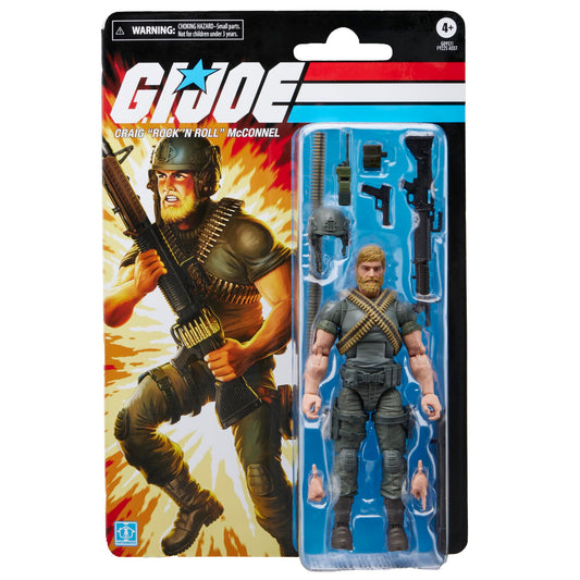G.I. Joe Rock 'N Roll McConnel accessories pack shows nine gear pieces for authentic display.