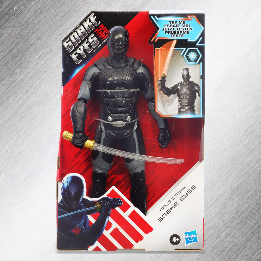 G.I. Joe Snake Eyes articulated figure enables multiple heroic poses.