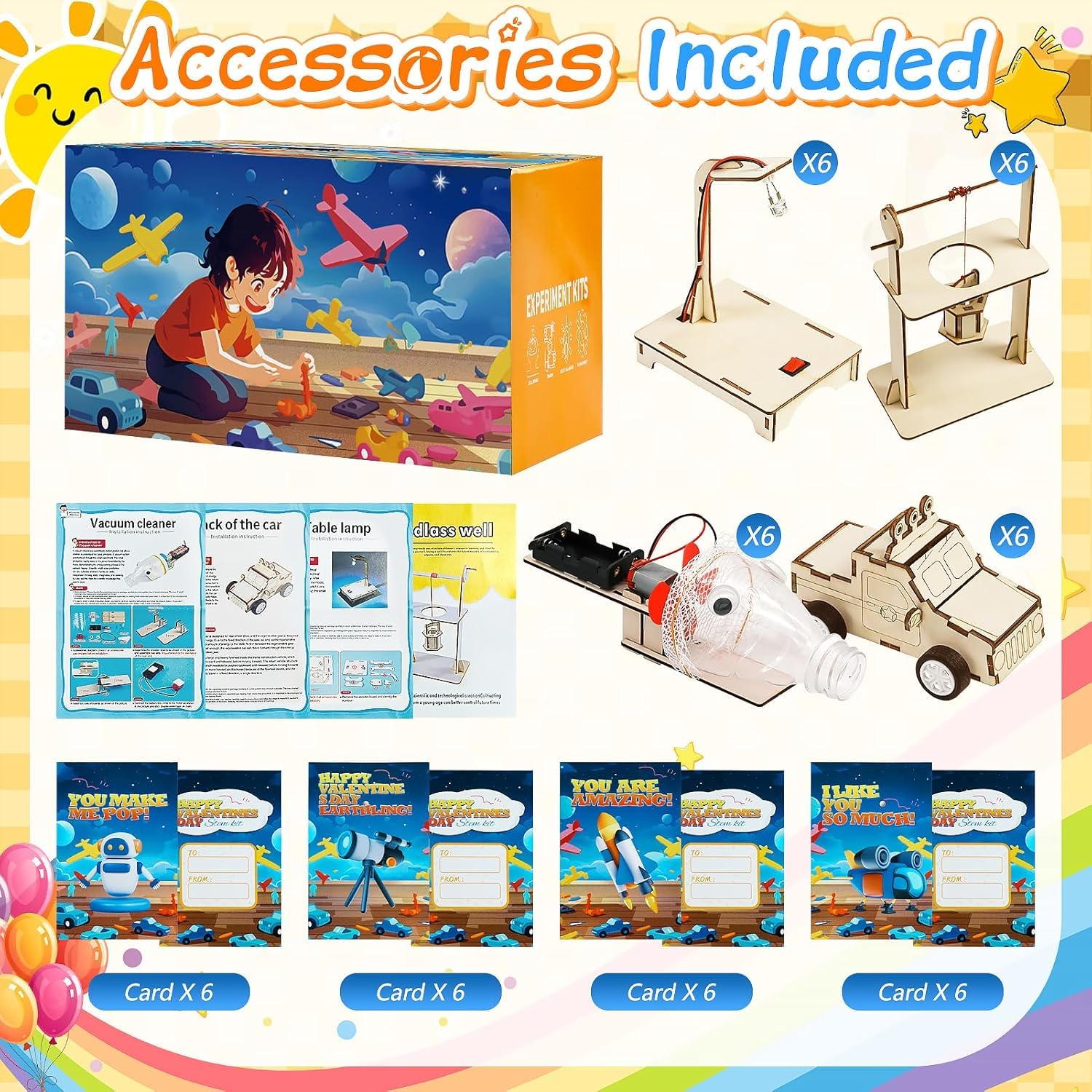 GIAKAN valentines cards contents image shows 24 cards and construction components.