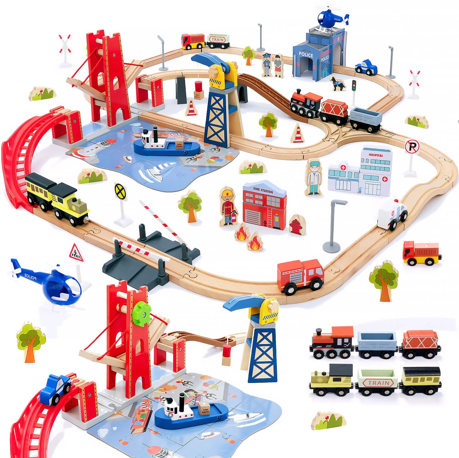 Giant bean Busy Port City lift bridge scene for imaginative play.