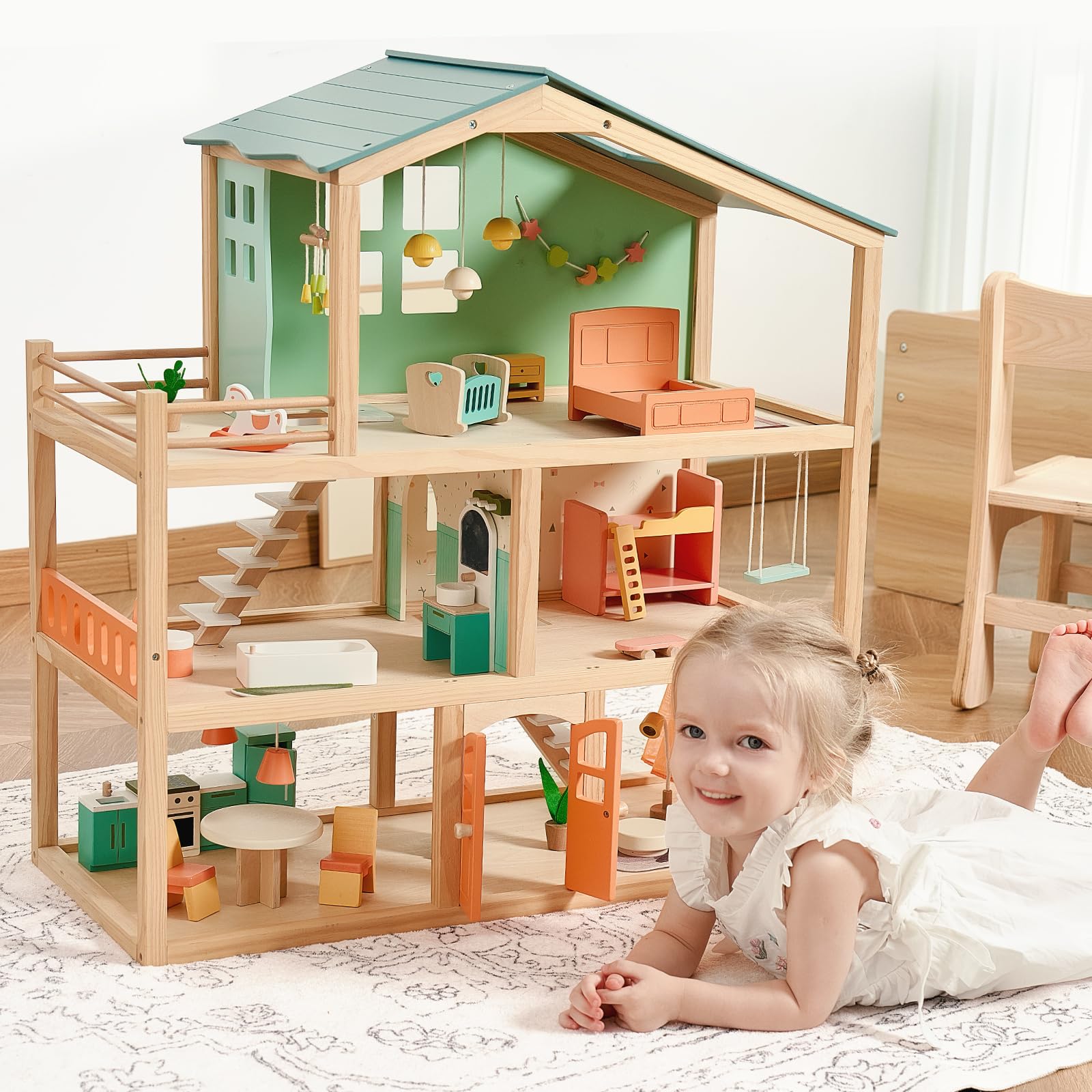 Giant bean dollhouse bedroom-1 emphasizes soft furnishings for comforting pretend sleepovers