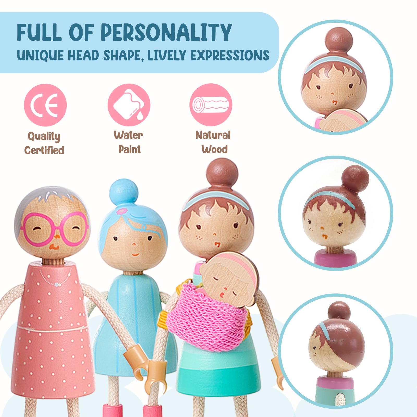 Giant bean dollhouse characters featuring parents and children for mini scenes.