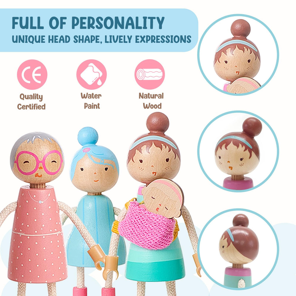 Giant bean dollhouse characters featuring parents and children for mini scenes.