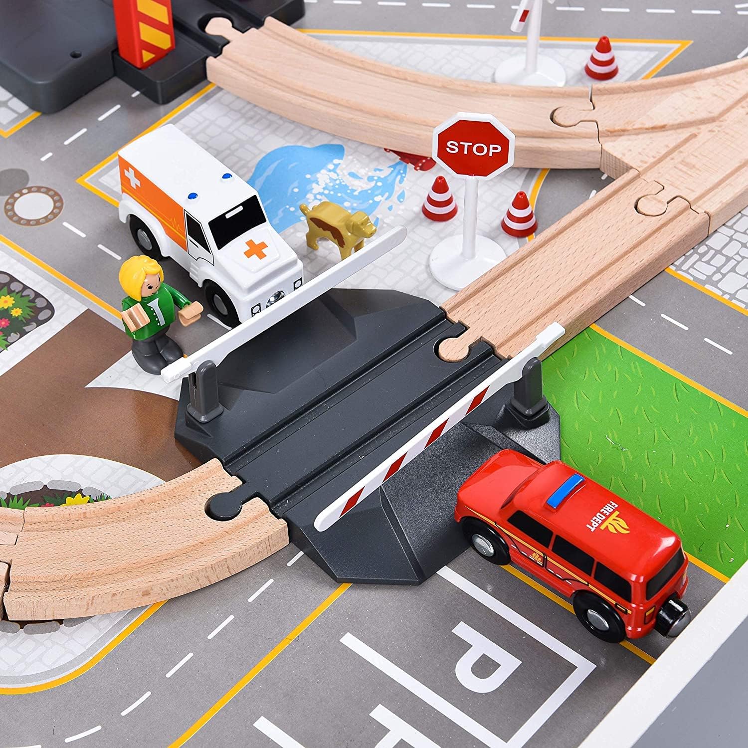 Giant Bean kids playing around a vibrant railway scene fosters imagination