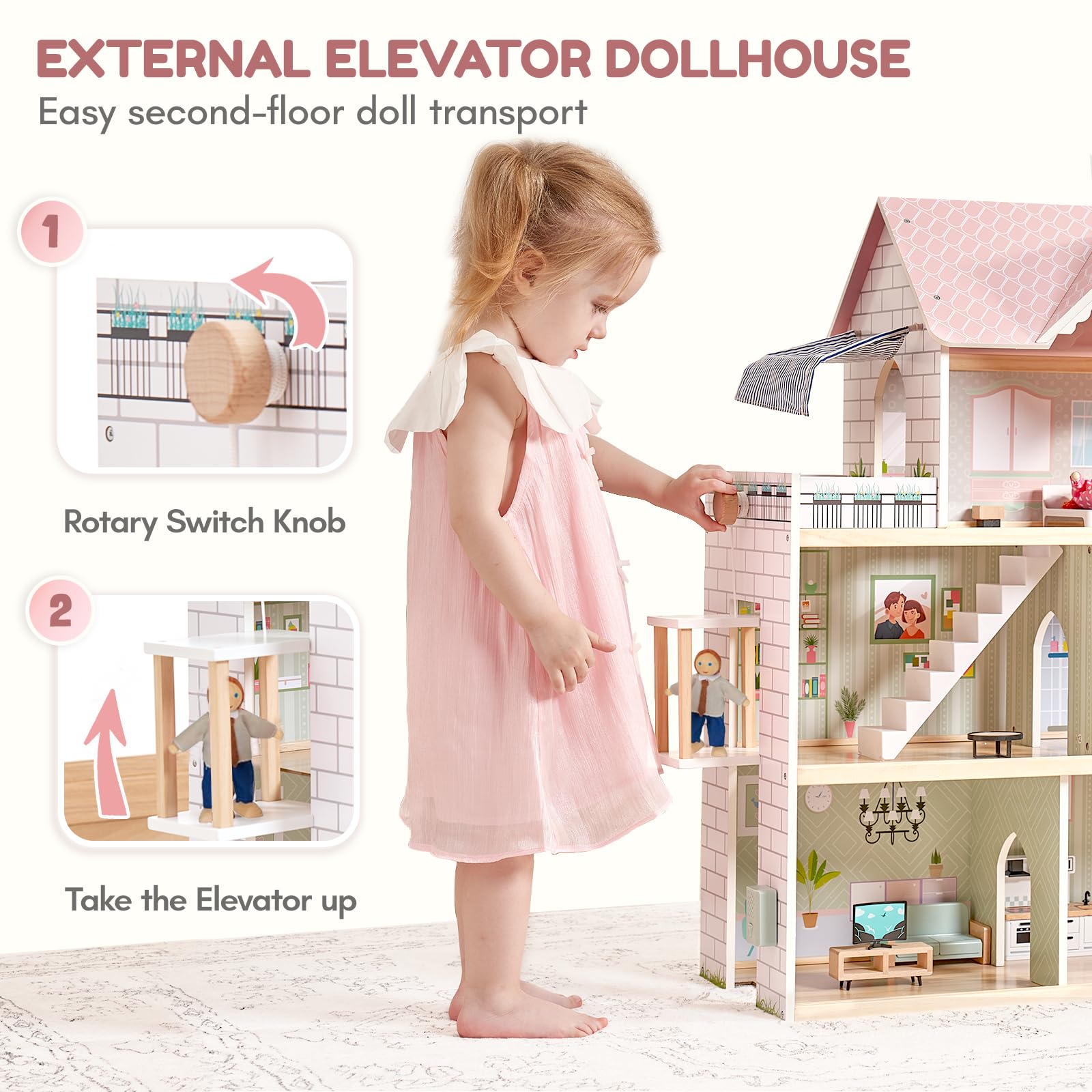 Giant bean pink dollhouse balcony with sunshade