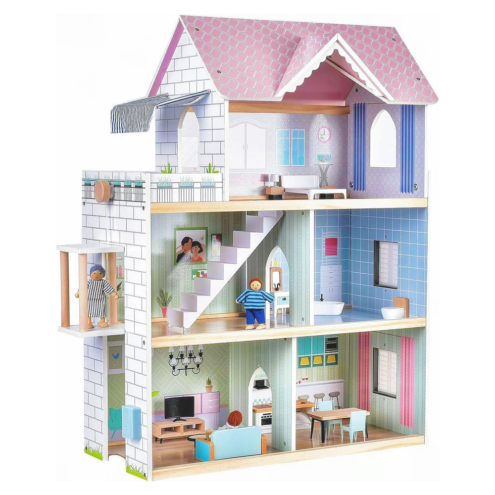 Giant bean pink dollhouse multi-level bedrooms setup