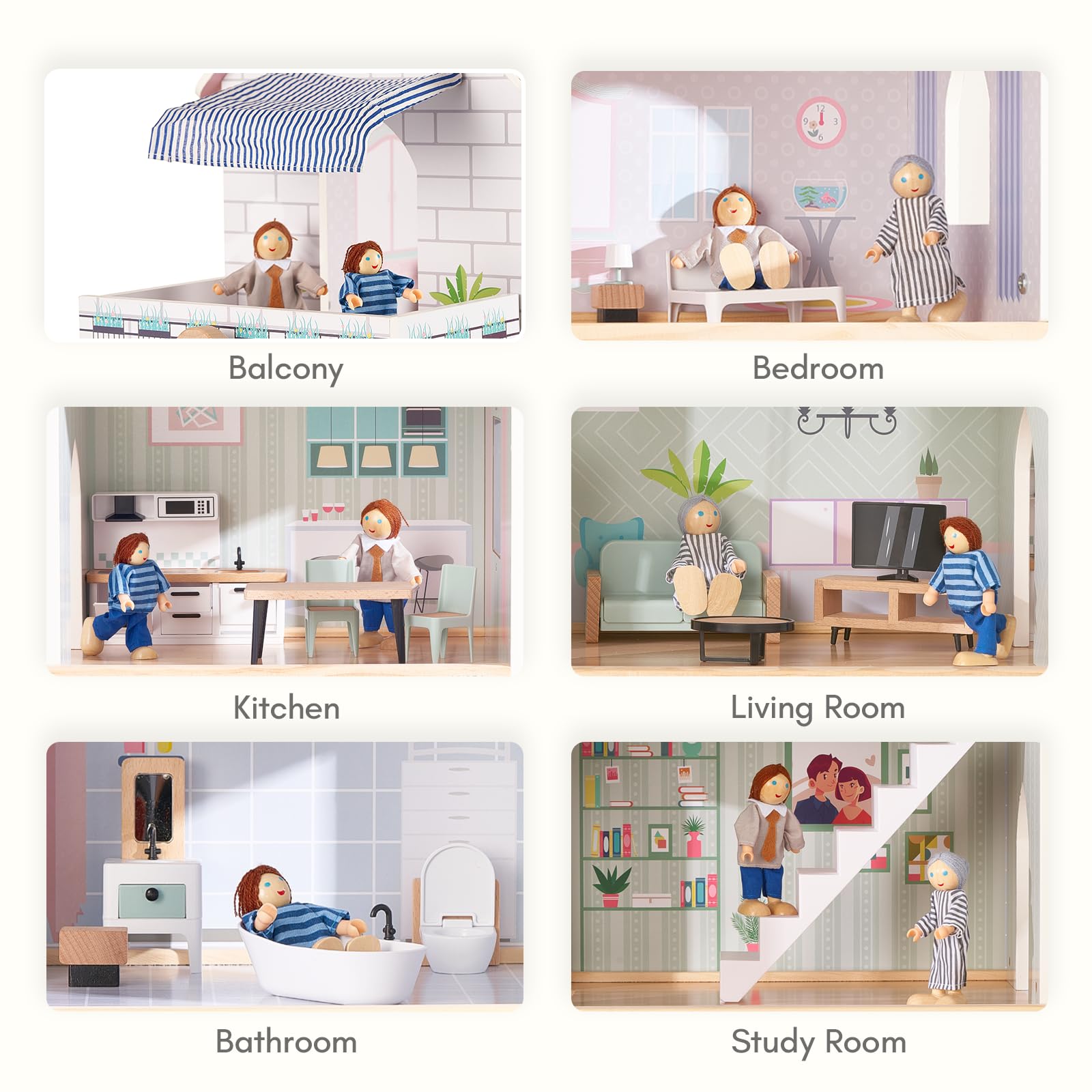 Giant bean pink dollhouse includes three dolls for storytelling