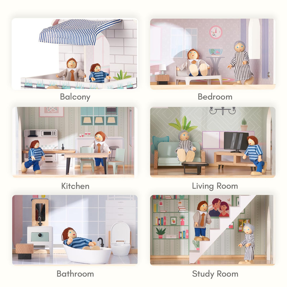 Giant bean pink dollhouse includes three dolls for storytelling