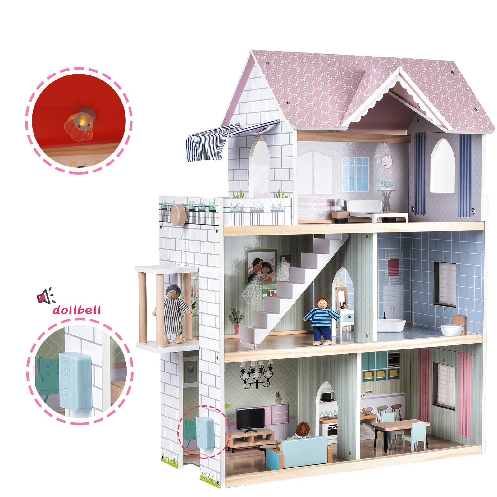 Giant bean pink dollhouse wooden furniture set for décor