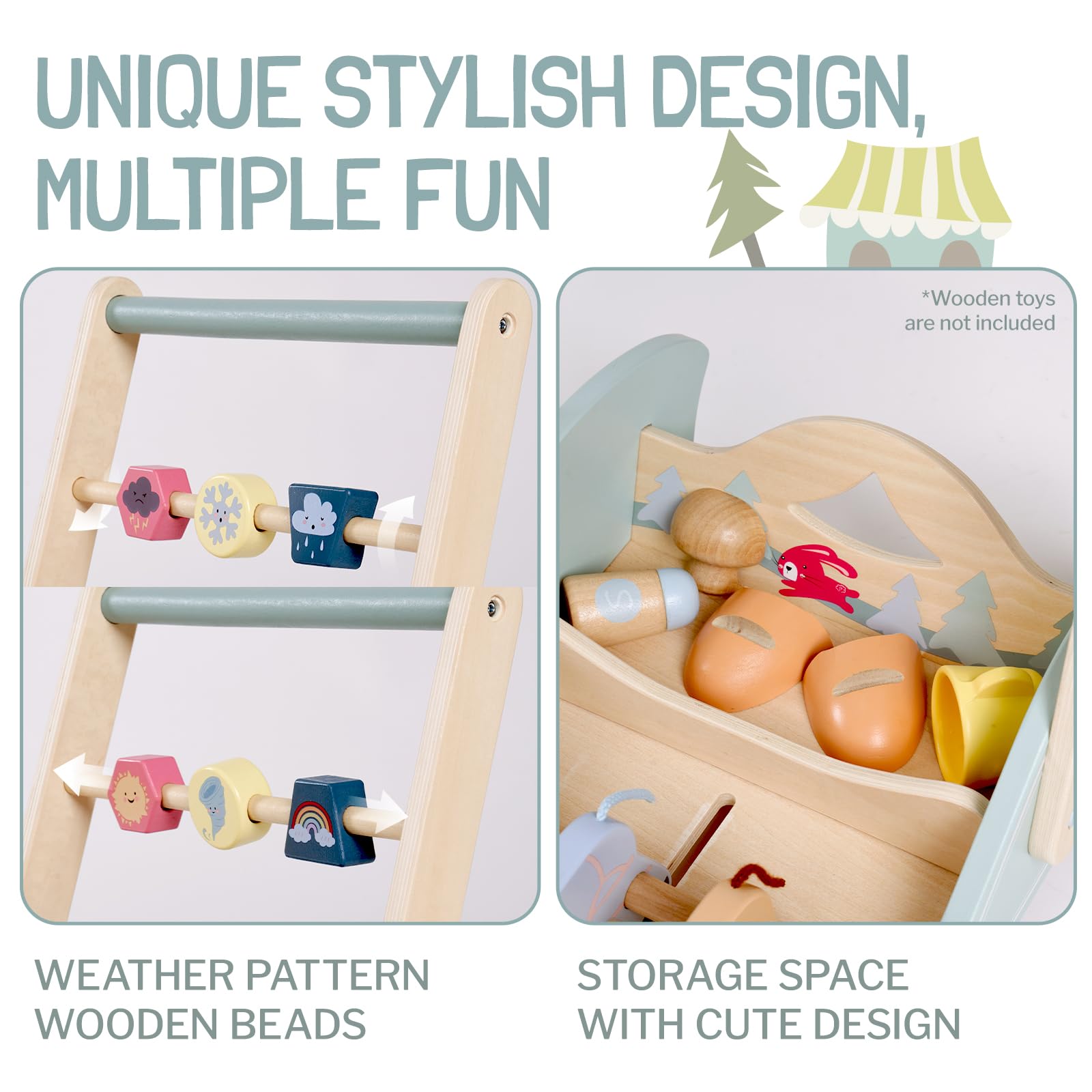 Giant bean Push-pull walker handle grip supports tiny hands during play.