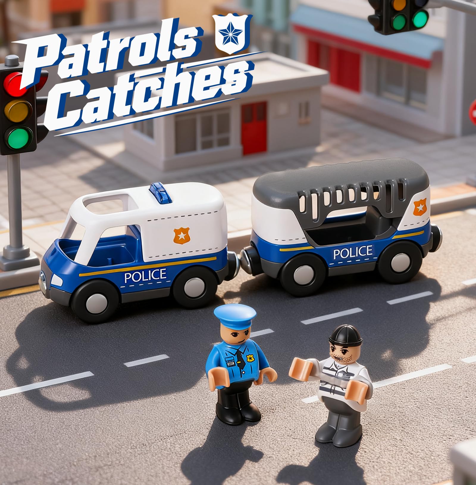 Giant bean rescue train action figures set enhances storytelling with doctor and officer roles