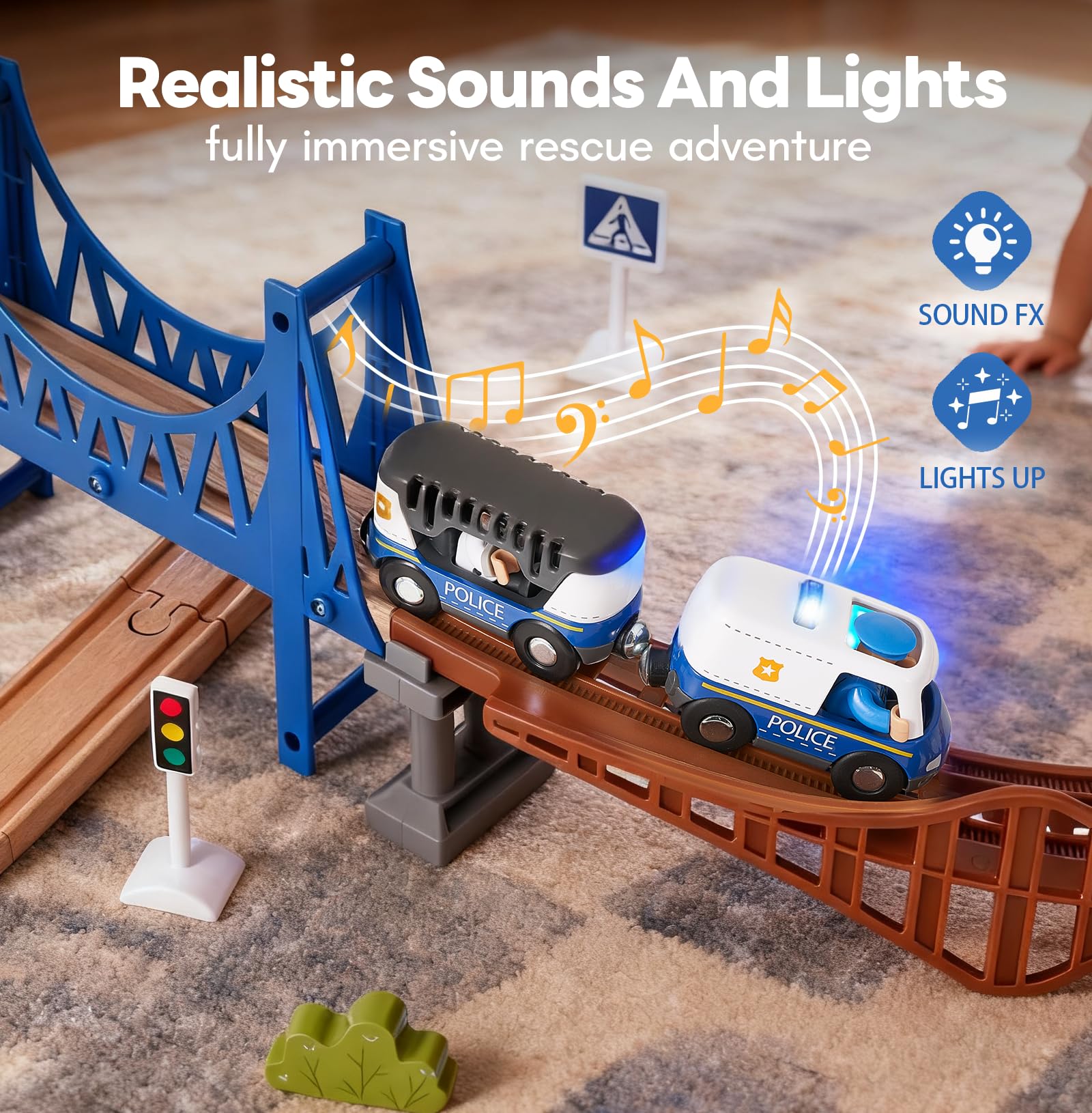 Giant bean rescue train fire engine with lights supports action-packed role play