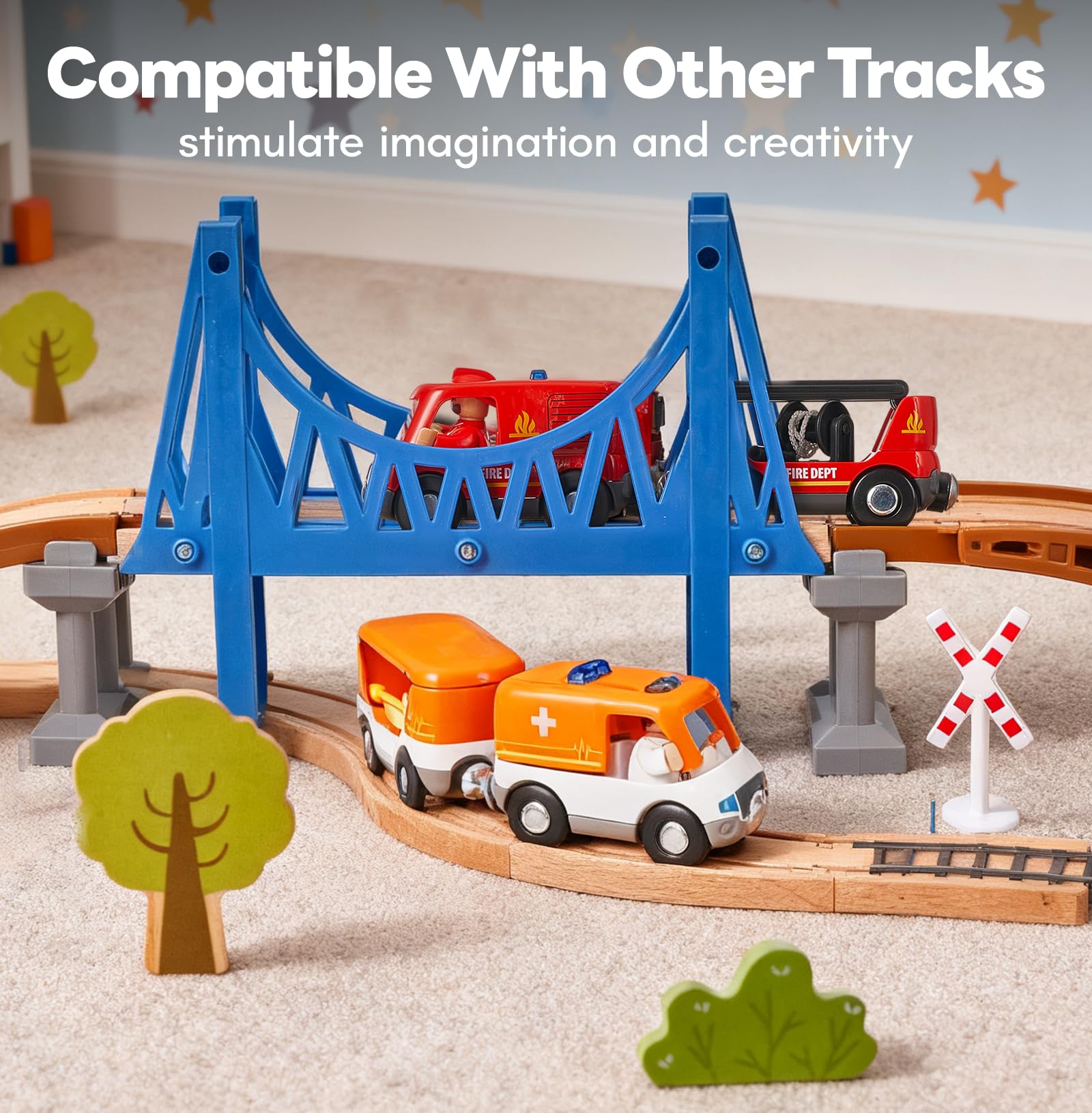 Giant bean rescue train lights and sounds heighten emergency-themed playtime