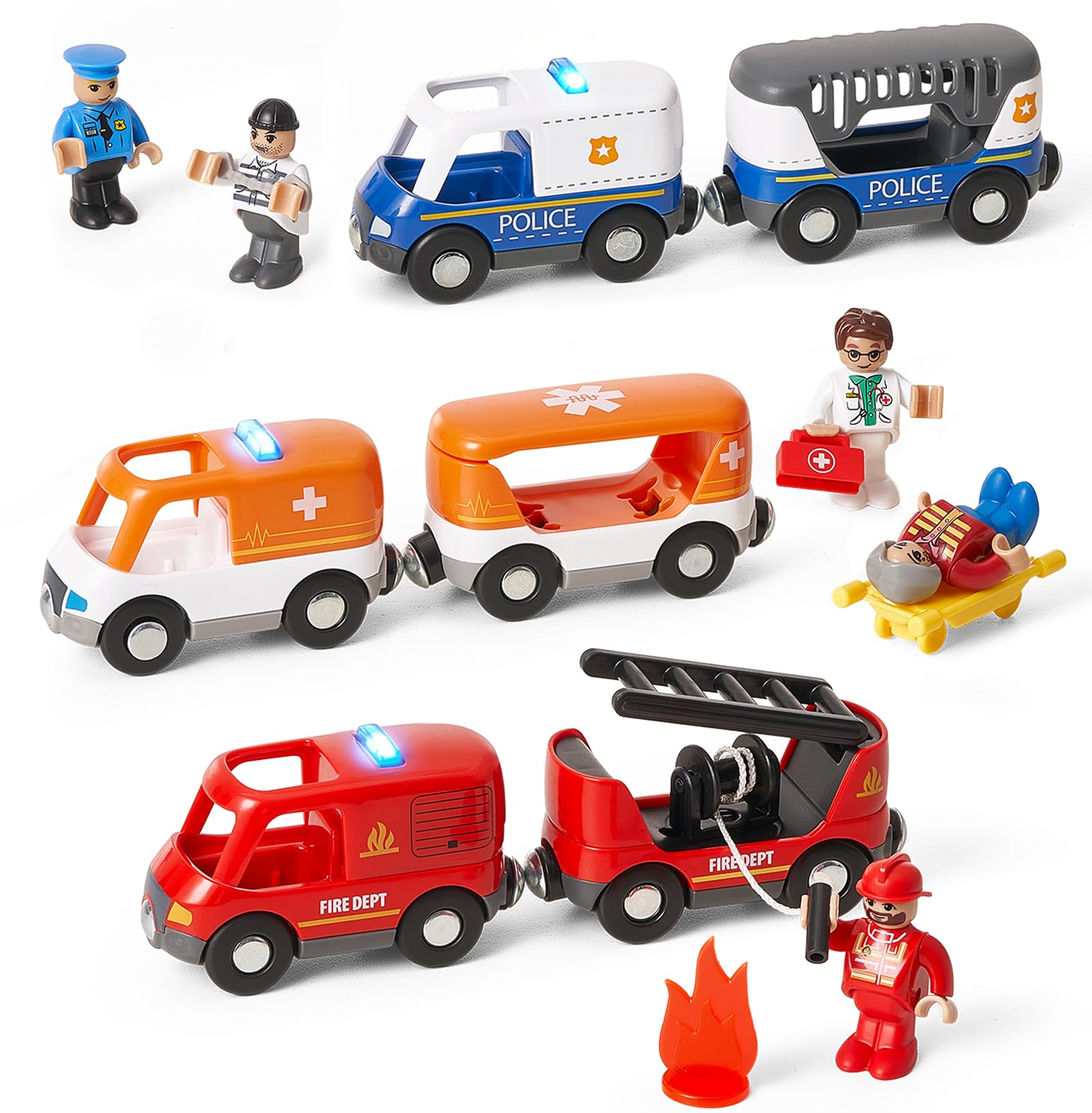 Giant bean rescue train police wagon with magnets sparks imaginative pretend play