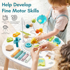 Giant Bean wooden activity table fishing game enhances hand-eye coordination and focus.