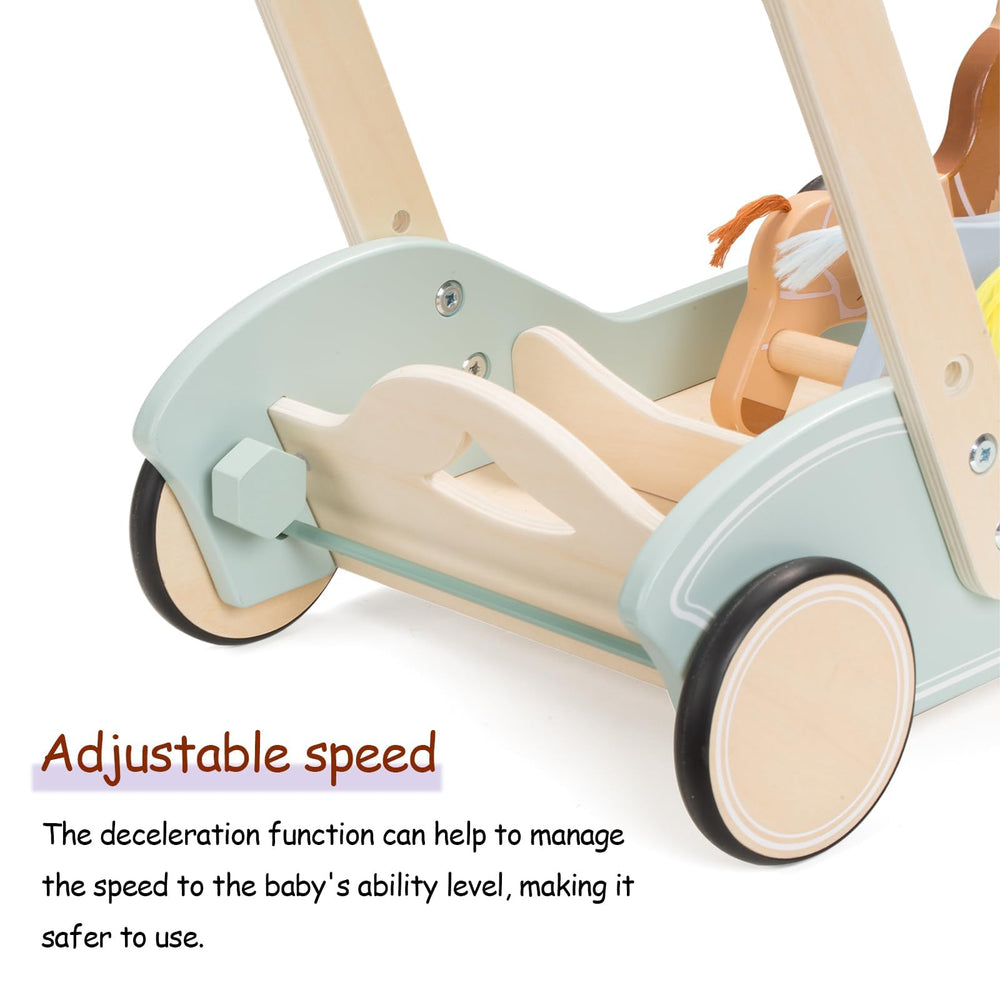 Giant bean Wooden walker wheels with rubber grip protect floors during push and pull sessions.
