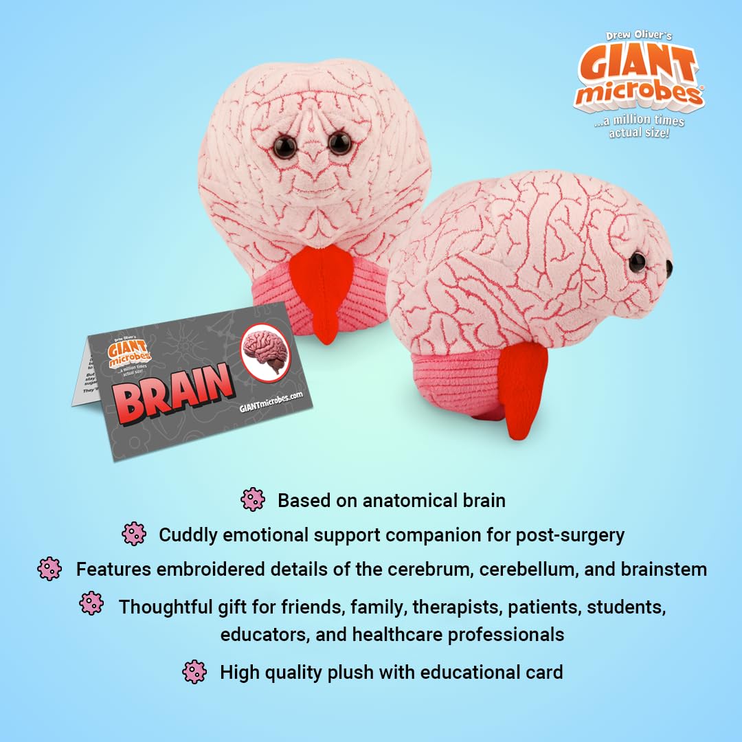 GIANT MICROBES Brain Plush soft fabric feel for comforting holds.