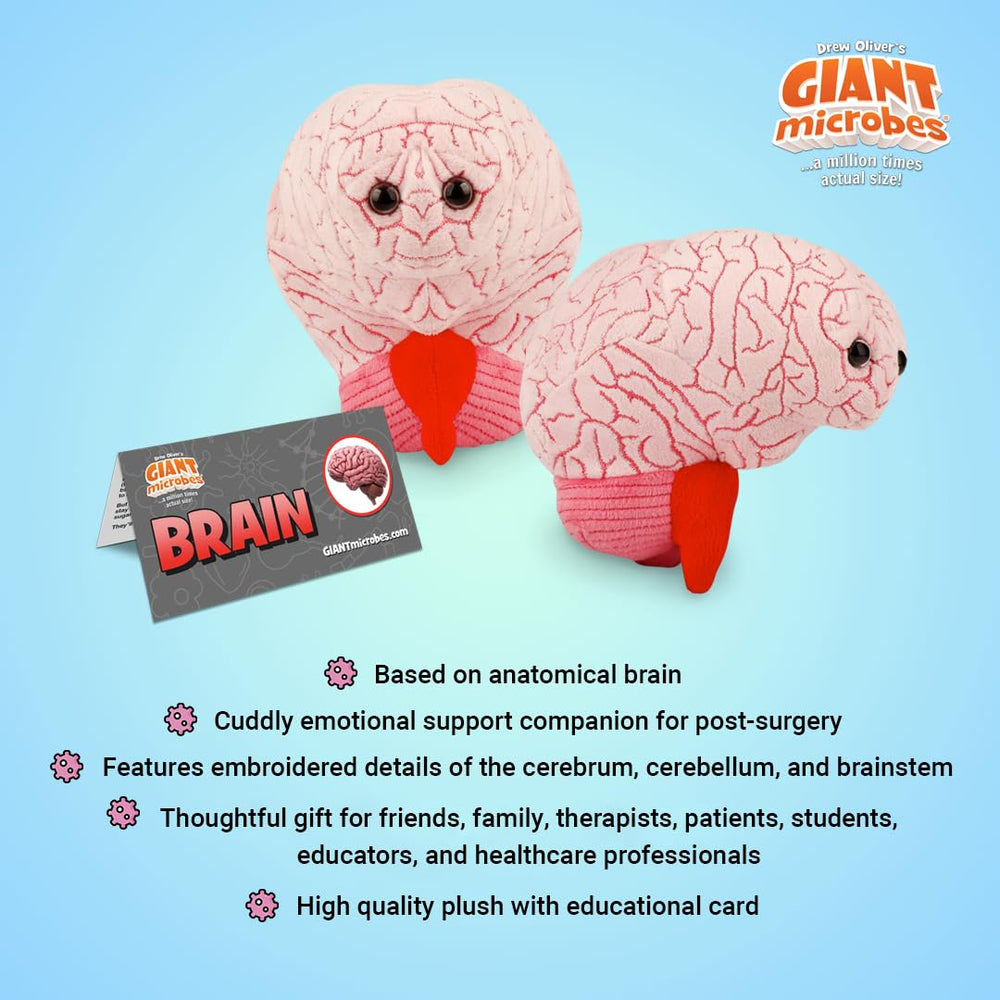 GIANT MICROBES Brain Plush soft fabric feel for comforting holds.